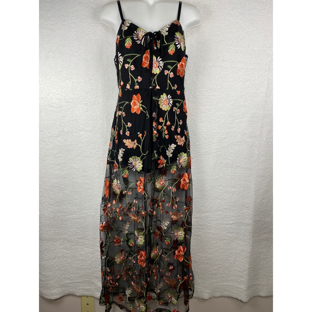 Iris Floral Embroidered Mesh Maxi Romper Dress Black Orange‎ Green Medium ID3607